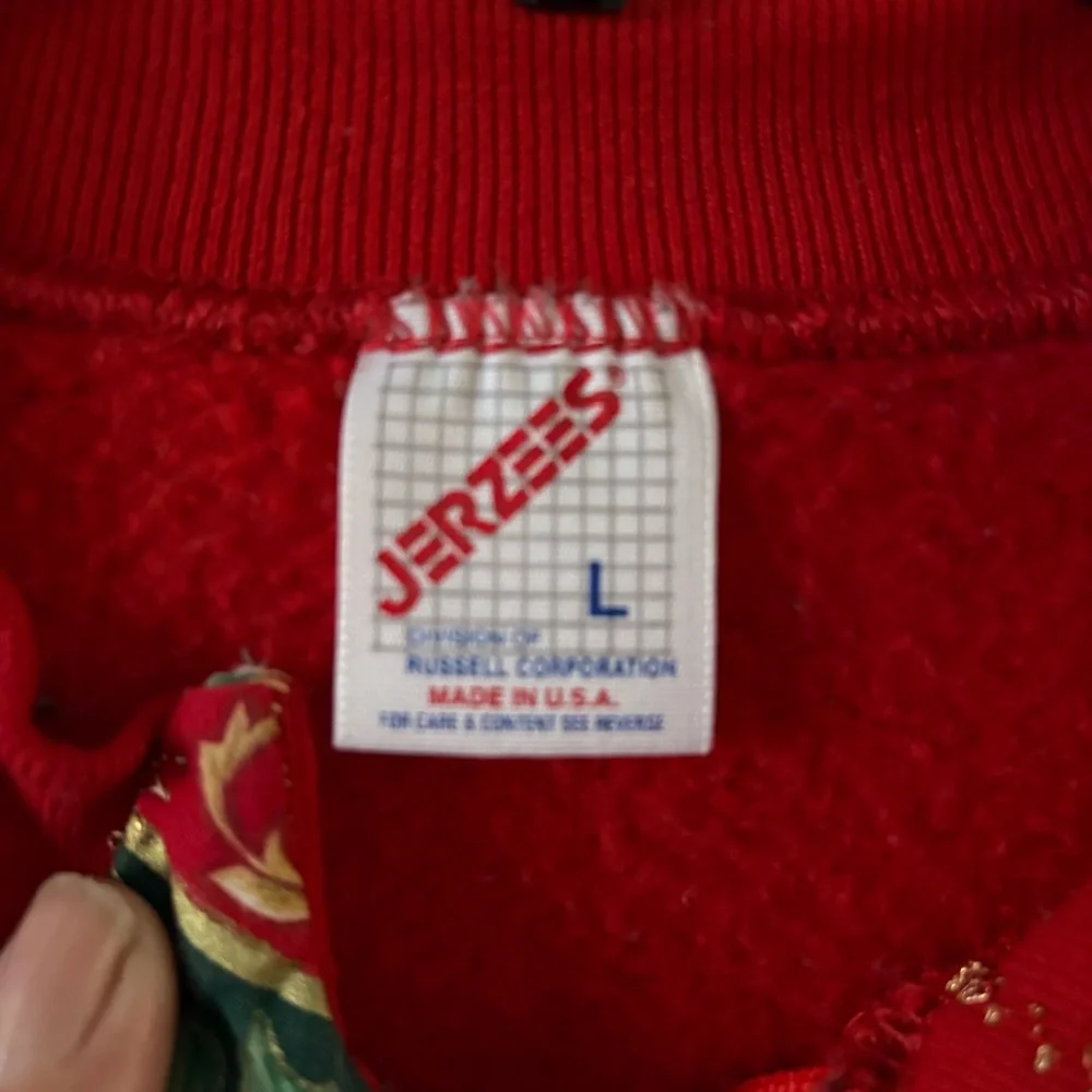 Vintage 90s Women’s Handmade Sweatshirt Jacket Size L Full‎ Zip Red Roses Leaves